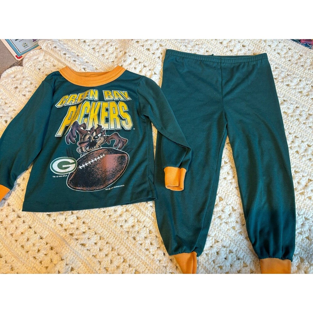 NFL Green Bay packers vintage 90s football taz looney tunes pajamas shirt XS 4/5